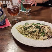 Korean pasta with vegetables and IPA at Obuthan in Busan