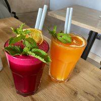 Citrus and beetroot juices 🥤 at KRZAKI Vege Street Food in Plock