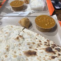 Chickpea curry, samosa, plain naan   at Maya Indian Veggie Delight in Central Singapore