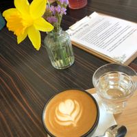 Oat milk flat white at Kavárna 18g in Marianske Lazne