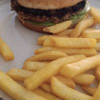 Veggie burger (without cheese) at Culture Box cafe in Fes