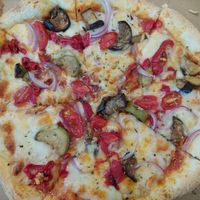 Vegetarian pizza (55 dh) at Culture Box cafe in Fes