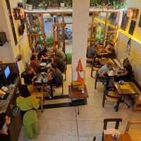 Ground-floor dining area at Culture Box cafe in Fes