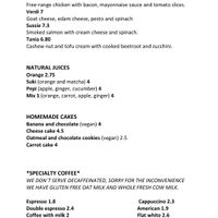 Menu  at Café Cometa in Barcelona