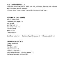 Menu  at Café Cometa in Barcelona