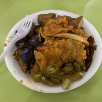 Rice and three dishes (tofu, eggplant and cabbage curry) - just $2.50 #Veganuary at Vegetarian 齋 - Albert Centre in Central Singapore