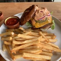 American burger  at Buddha Belly Burger in Sacramento