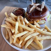 Burger and fries  at Buddha Belly Burger in Sacramento