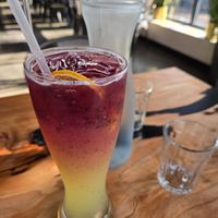 Blueberry pineapple lemonade with chia seeds at Buddha Belly Burger in Sacramento