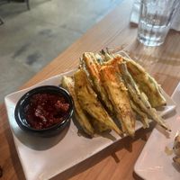 Fried okra with delicious saucee  at Buddha Belly Burger in Sacramento