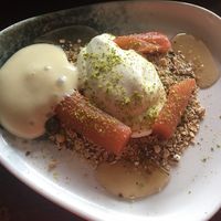 Vegan dessert with rhubarb  at L'Équilibriste in Lyon