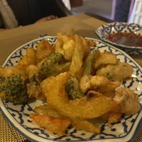 Battered veggies with sweet chilli sauce   at Black Cat Restaurant in Shanklin