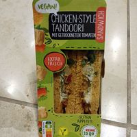 Vegan tandoori chicken on tomato bread at BER - REWE - T1 in Berlin