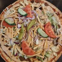 Kebab pizza with fries, Amazing! #Veganuary at Kruthuset in Oerebro