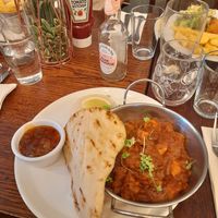Curry from the restaurant with mango chutney at The Old Bull Inn Hotel in Royston