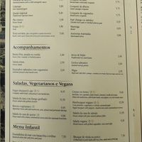 Menu at Príncipe do Alva in Coja