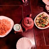 Mala Kartaffel Salat, tea, and Gurken Salat at Kongfu Chili at Kongfu Chili in Berlin
