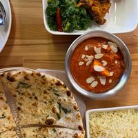 Vegan pakora, vegan garlic naan and vegan butter “chicken"  at Tandoori Bites in 100 Mile House