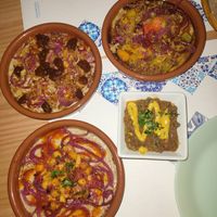 Tris di hummus e assaggio di lenticchie in latte di cocco e spezie. at Casbah del Moro in Catania