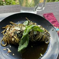 Pesto pastaa  at Kalaluna Bistro in Drake Bay