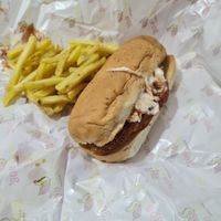 Burger and chips at Uncle BOB Fried Chicken Kundasang in Ranau