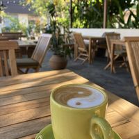 Latte with their homemade plant milk  at Road Trip Eatery in Pecatu