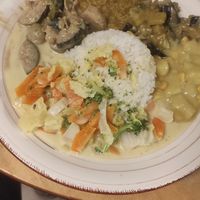 Combination of different elaborations served with rice at K 41 in Augsburg