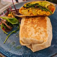 Vegan breakfast burrito (the non-vegan one doesn't have potatoes, so that's how you know) at East Road in Dublin