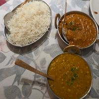 Eggplant, basmati rice, and spicy lentil at Ristorante Indiano Crown of India in Florence