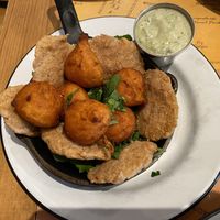 Vegan pop corn chicken and sweet potato beignets   at The Grey Dog  in New York City