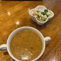 Rote Linsen Suppe mit Salat  at Turkey Rokantakerebekki in Okinawa