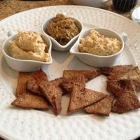 cracers with different dips at Spoldzielnia Organic Bar in Krakow