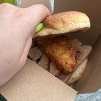 Vegan sausage and hash brown brioche   at The Babbacombe Beach Cafe  in Torquay