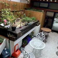 Courtyard, seating areas are inside (two different areas so you have privacy if you want to)  at Vegan Insa - 비건인사 in Seoul