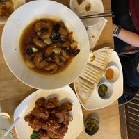 Seasoned bean chicken & kimchi quesadilla & shrimp sweet and sour soup  at Vegan Insa - 비건인사 in Seoul