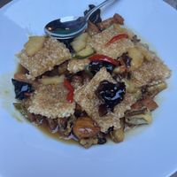 Sweet and sour mushroom with crispy rice  at Vegan Insa - 비건인사 in Seoul