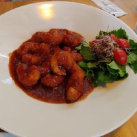 Deep fried shrimp in chilli sauce at Vegan Insa - 비건인사 in Seoul