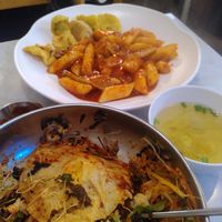 Tteokbokki and mixed up Bibimbap at Vegan Insa - 비건인사 in Seoul