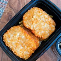 Seitan Hash. Yup- literal hash brown patties 🤣 they did taste great though!  at Veggie Fun in Providence