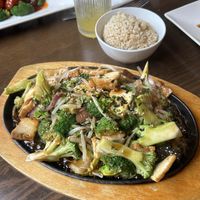 Tofu teriyaki sizzling platter at Veggie Fun in Providence