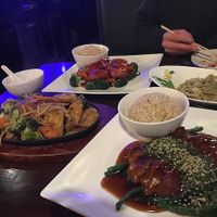 cold noodles, sizzling platter, General Tsaos, and Ribs at Veggie Fun in Providence