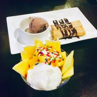 The Banana Spring Rolls and Sundae & Fruit Desserts.  at Veggie Fun in Providence