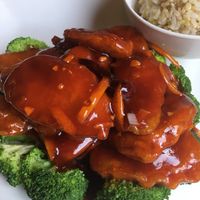 Orange flavored seitan at Veggie Fun in Providence