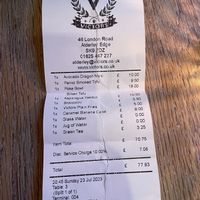 Receipt   at Victors in Alderley Edge