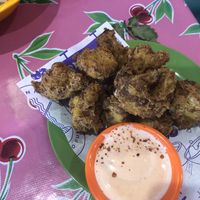 Cauliflower bites with sriracha vegan mayo  at Rice Rice Baby - Grey St in Hamilton