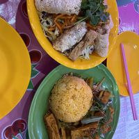 Tofu and veggies spring roll noodle salad and the sweet&sour tofu with ginger rice   at Rice Rice Baby - Grey St in Hamilton