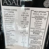 Coffee menu  at Asali Desserts & Cafe in Cary