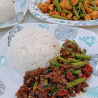 Basil Impossible beef with rice (plant based)  at Happy Thai Food   in East Singapore