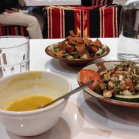 Soupe de lentilles salade fatoush et fromage syrien at Ashourya in Marseille