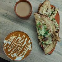Butter chicken curry and chilli cheese naan at Vegan Dhaba in Birmingham